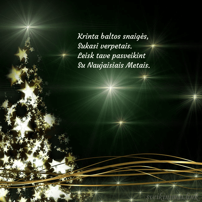Žalias kalėdinis atvirukas su auksu spindinčia eglute