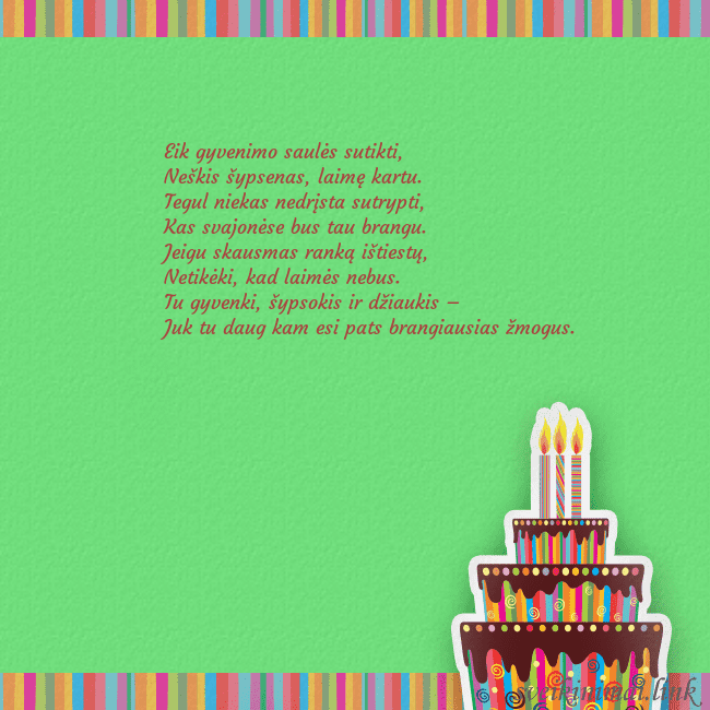Gimtadienio atvirukas su tortu ir žvakutėmis