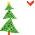 Kalėdiniai atvirukai el. paštu Kalėdinis atvirukas su piešta kalėdine eglute ir širdele