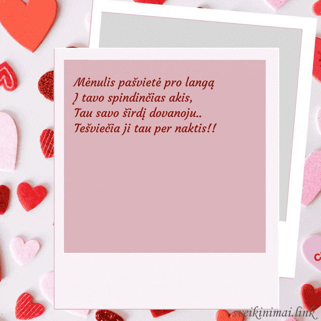 Valentino dienos animuotas atvirukas Mėnulis pašvietė pro langą
Į tavo spindinčias akis Valentino dienos animuotas atvirukas