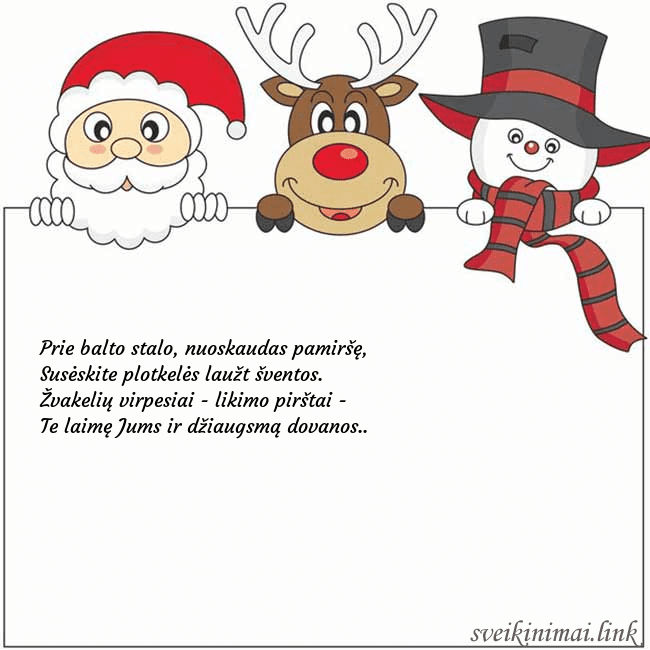 Atvirukas su kalėdų seneliu, elniu ir seniu besmegeniu