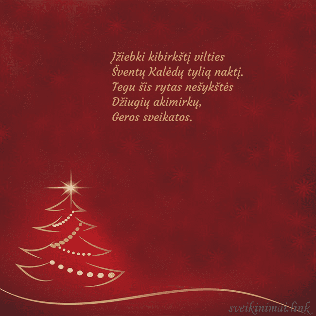 Raudonas kalėdinis atvirukas su auksine eglute