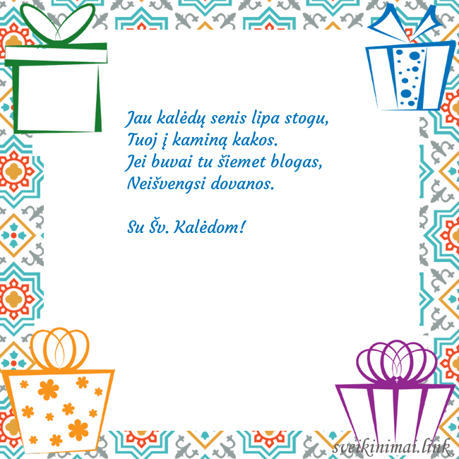 Šventinis atvirukas su dovanomis