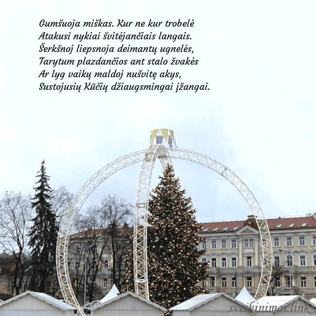 Kalėdos Vilniuje 2024 Gumšuoja miškas. Kur ne kur trobelė
Atakusi nykiai Kalėdos Vilniuje 2024