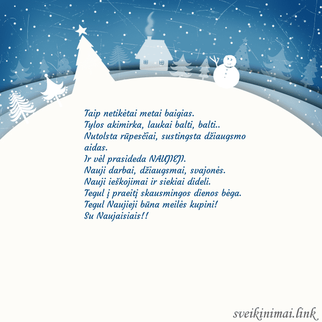 Atvirukas su baltu miestu Taip netikėtai metai baigias.
Tylos akimirka, lauk Atvirukas su baltu miestu