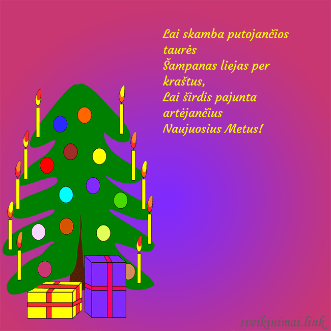 Atvirukas su piešta kalėdine eglute Lai skamba putojančios taurės
Šampanas liejas per Atvirukas su piešta kalėdine eglute