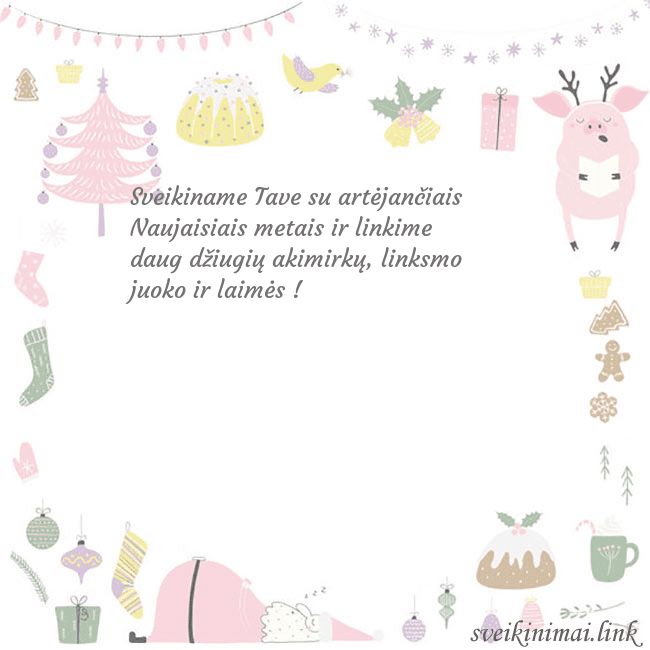 Naujametinis atvirukas su paršiuku