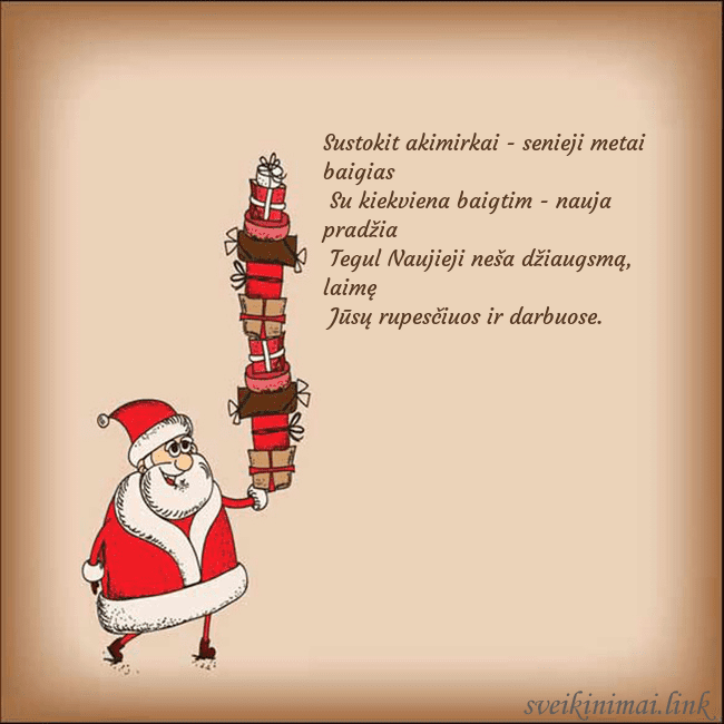 Atvirukas su Kalėdų seneliu Sustokit akimirkai - senieji metai baigias
Su kie Atvirukas su Kalėdų seneliu