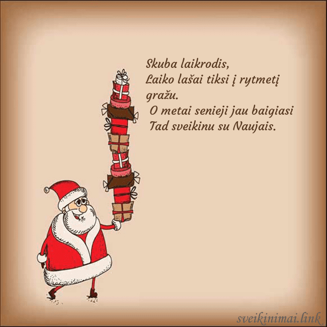 Atvirukas su Kalėdų seneliu Skuba laikrodis,
Laiko lašai tiksi į rytmetį graž Atvirukas su Kalėdų seneliu