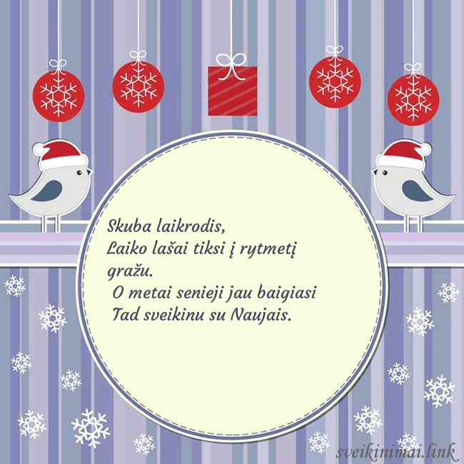 Atvirukas su kalėdiniais paukšteliais Skuba laikrodis,
Laiko lašai tiksi į rytmetį graž Atvirukas su kalėdiniais paukšteliais