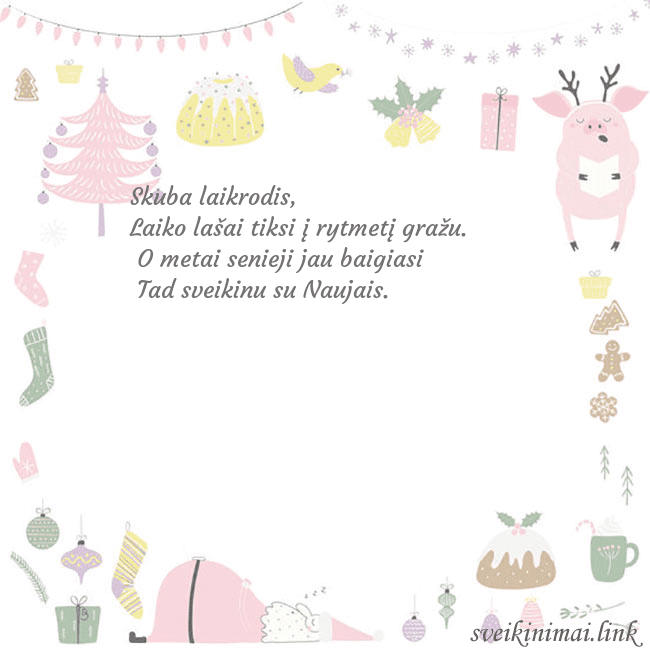 Naujametinis atvirukas su paršiuku Skuba laikrodis,
Laiko lašai tiksi į rytmetį graž Naujametinis atvirukas su paršiuku