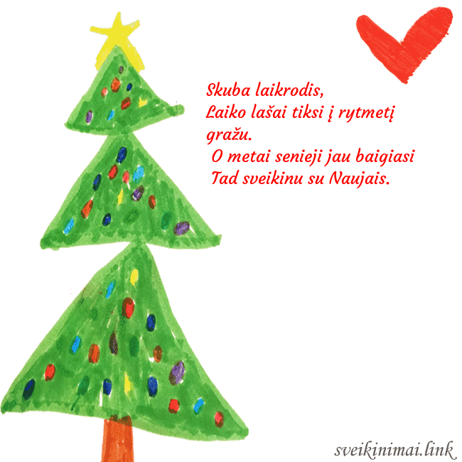 Kalėdinis atvirukas su piešta kalėdine eglute ir širdele Skuba laikrodis,
Laiko lašai tiksi į rytmetį graž Kalėdinis atvirukas su piešta kalėdine eglute ir širdele
