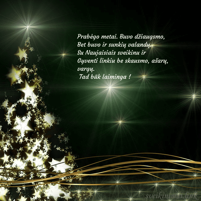 Žalias kalėdinis atvirukas su auksu spindinčia eglute