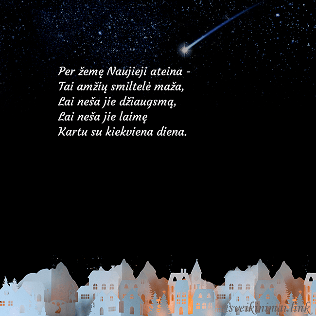 Atvirukas su meteoritu Per žemę Naujieji ateina -
Tai amžių smiltelė maž Atvirukas su meteoritu