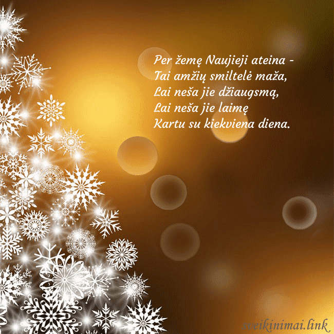 Auksu spindintis kalėdinis atvirukas Per žemę Naujieji ateina -
Tai amžių smiltelė maž Auksu spindintis kalėdinis atvirukas