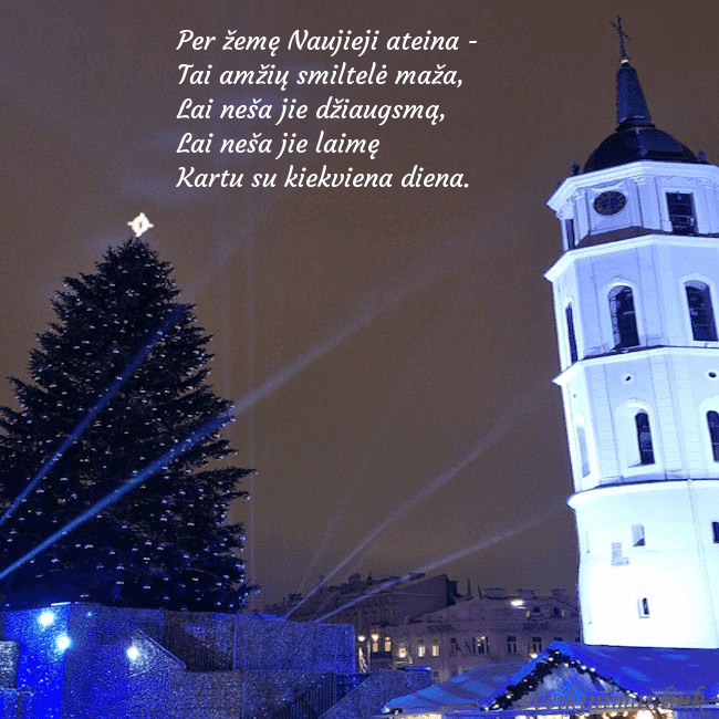 Vilniaus eglutė 2023 Per žemę Naujieji ateina -
Tai amžių smiltelė maž Vilniaus eglutė 2023