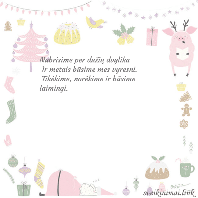 Naujametinis atvirukas su paršiuku