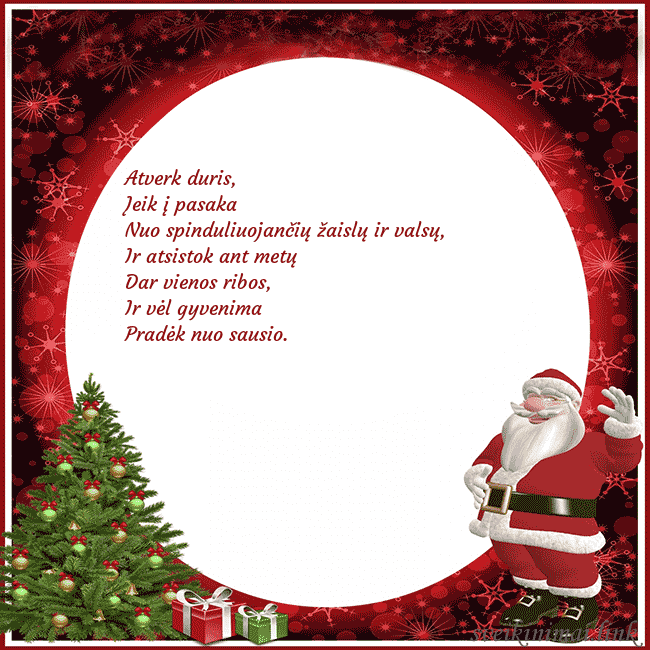 Atvirukas su seniu šalčiu ir dovanomis