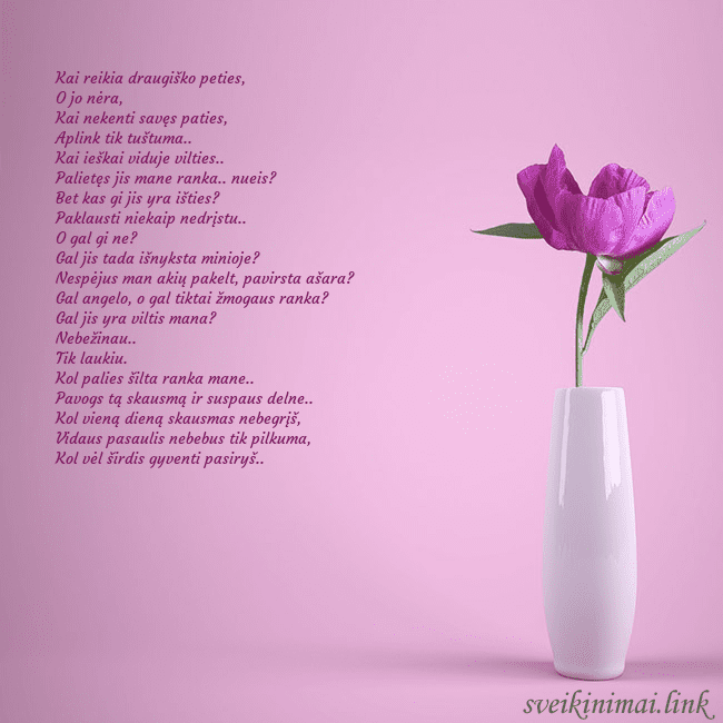 Elektroninė atvirutė su bijūnu vazoje Kai reikia draugiško peties,
O jo nėra,
Kai nekent Elektroninė atvirutė su bijūnu vazoje