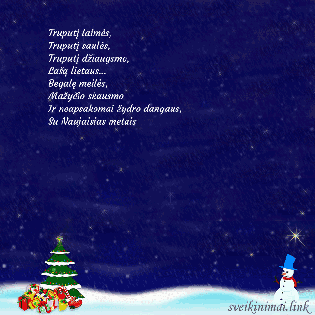 Atvirukas su sniego seniu, eglute ir dovanomis