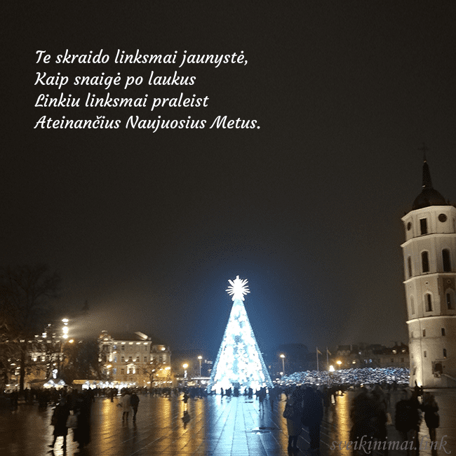 Atvirukas Kalėdos Vilniuje, Naujieji metai Te skraido linksmai jaunystė,
Kaip snaigė po lau Atvirukas Kalėdos Vilniuje, Naujieji metai