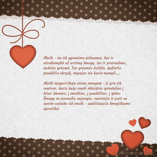 Atvirukas su širdelėmis Meilė - ne tik gyvenimo pilnumas, bet ir atsakomyb Atvirukas su širdelėmis