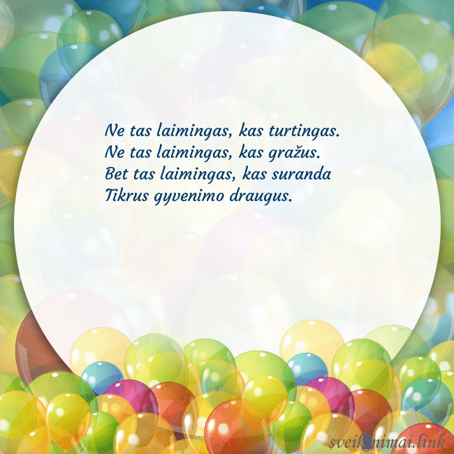 Atvirukas su balionais Ne tas laimingas, kas turtingas.
Ne tas laimingas, Atvirukas su balionais