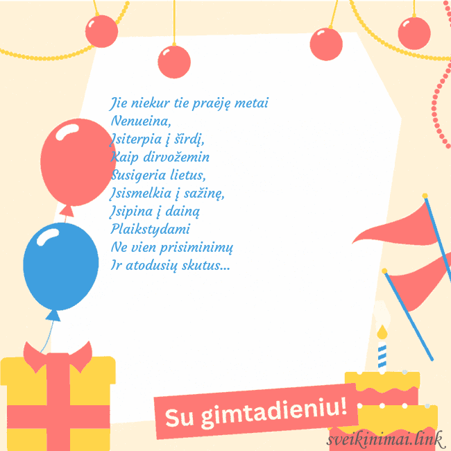 Animuotas gimtadienio atvirukas su tortu