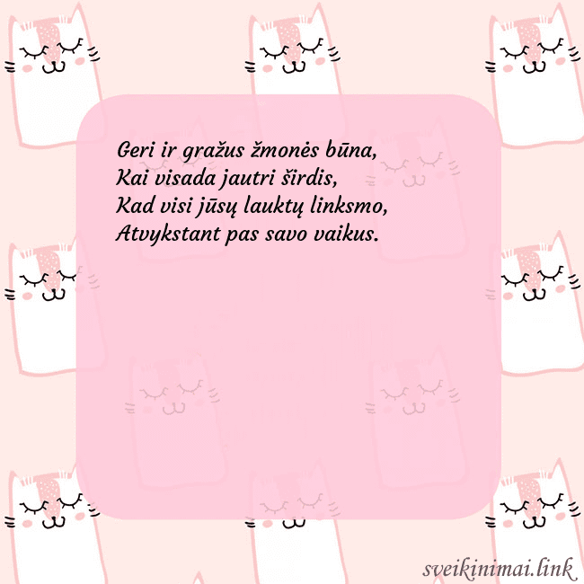 Rožinis gimtadienio atvirukas su juokingais katinais