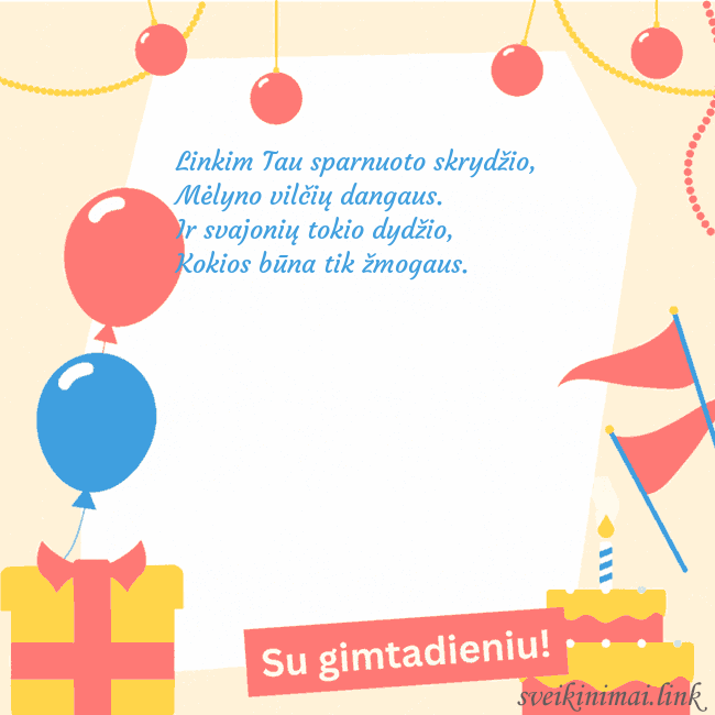 Animuotas gimtadienio atvirukas su tortu Linkim Tau sparnuoto skrydžio,
Mėlyno vilčių danga Animuotas gimtadienio atvirukas su tortu