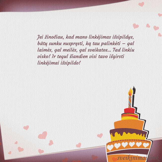 Gimtadienio atvirukas su tortu ir viena žvakute Jei žinočiau, kad mano linkėjimas išsipildys, būtų Gimtadienio atvirukas su tortu ir viena žvakute