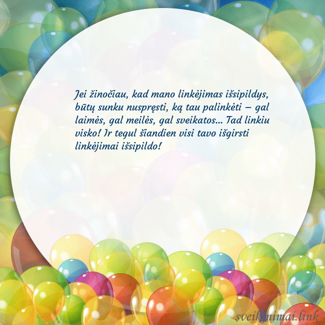 Atvirukas su balionais Jei žinočiau, kad mano linkėjimas išsipildys, būtų Atvirukas su balionais