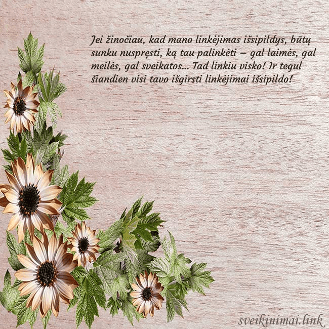 Gimtadienio atvirukas su rusvomis gėlėmis Jei žinočiau, kad mano linkėjimas išsipildys, būtų Gimtadienio atvirukas su rusvomis gėlėmis