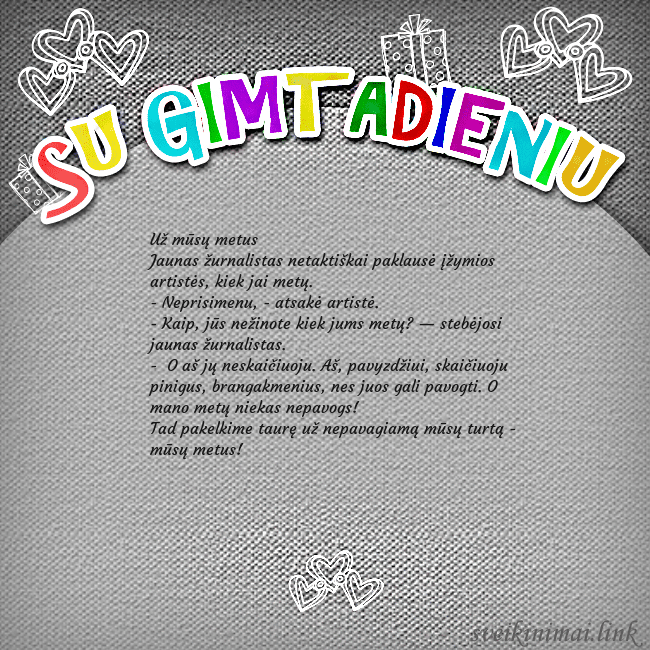 Gimtadienio atvirukas su spalvotu užrašu Su gimtadieniu