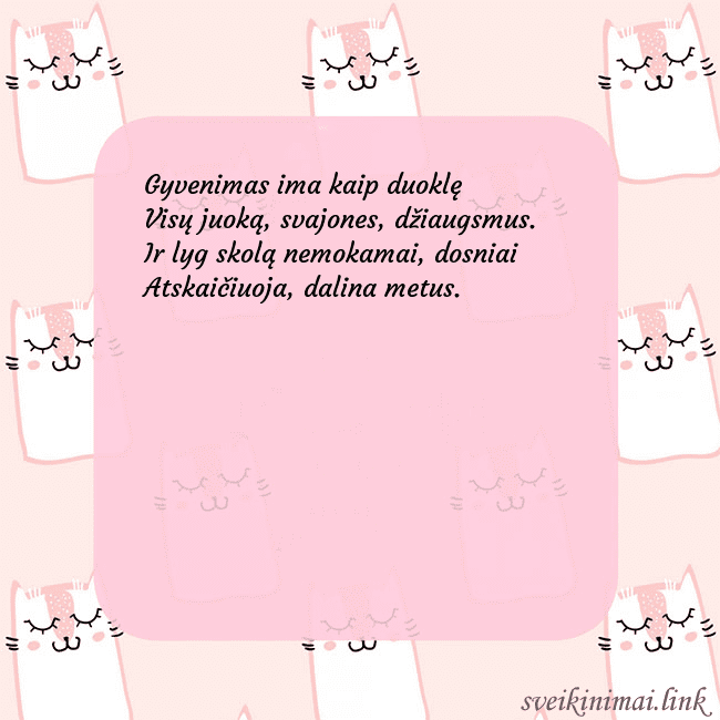 Rožinis gimtadienio atvirukas su juokingais katinais