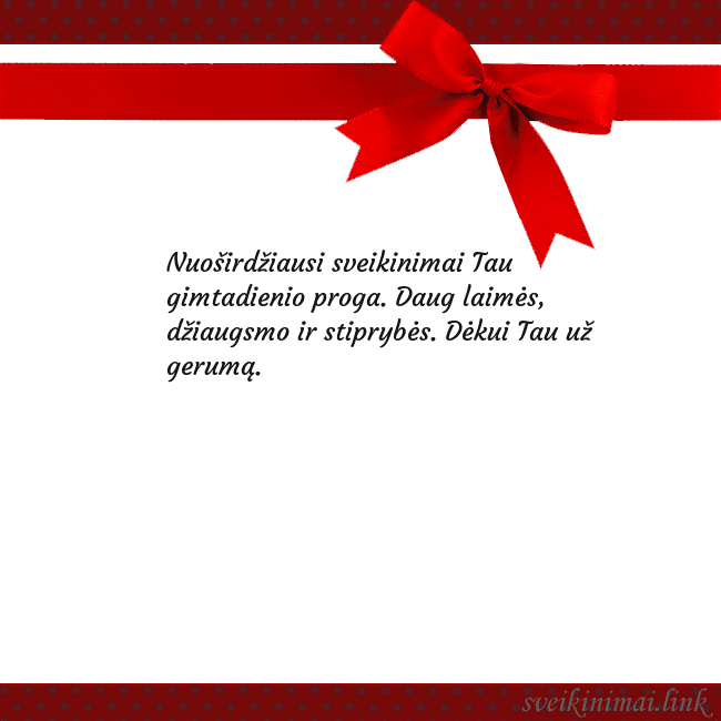 Sveikinimo atvirukas su raudonu kaspinėliu