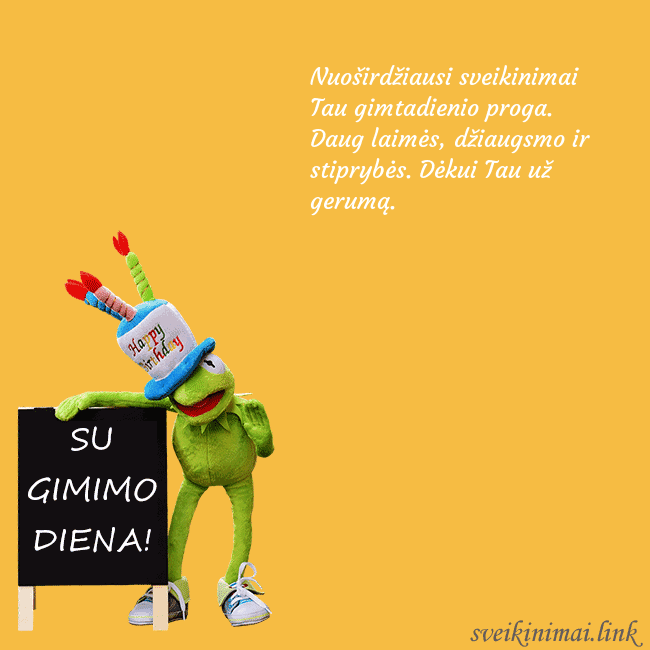 Atvirukas su žalia varle Nuoširdžiausi sveikinimai Tau gimtadienio proga. D Atvirukas su žalia varle