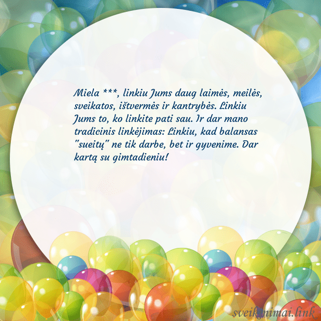 Atvirukas su balionais Miela ***, linkiu Jums daug laimės, meilės, sveika Atvirukas su balionais