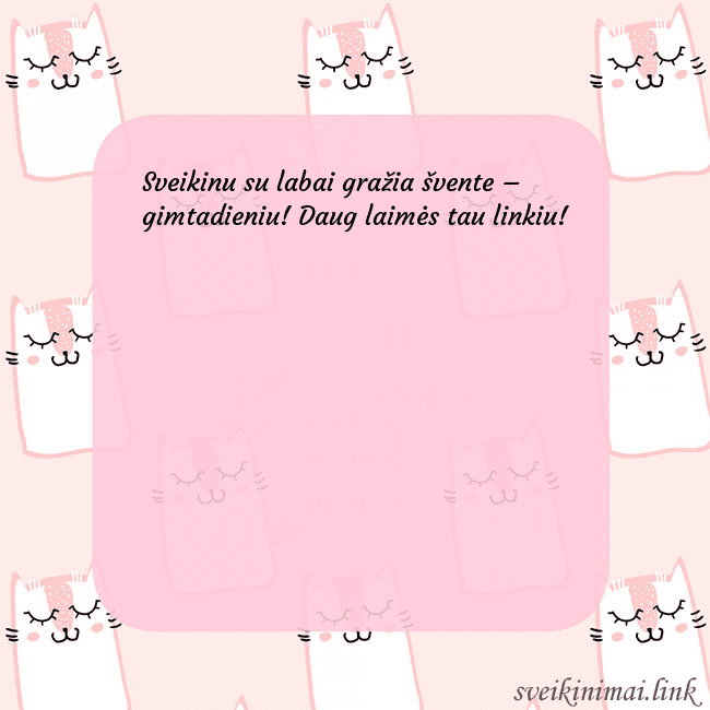 Rožinis gimtadienio atvirukas su juokingais katinais