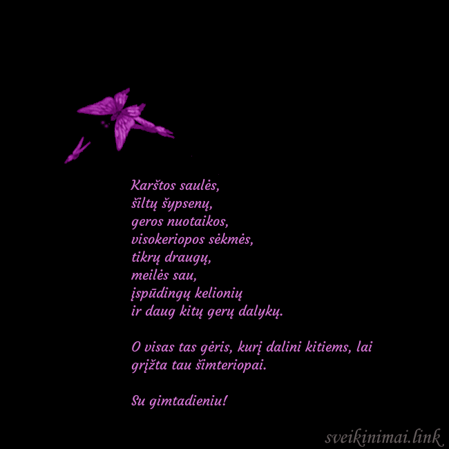 Gimtadienio atvirukas su skraidančiais drugeliais