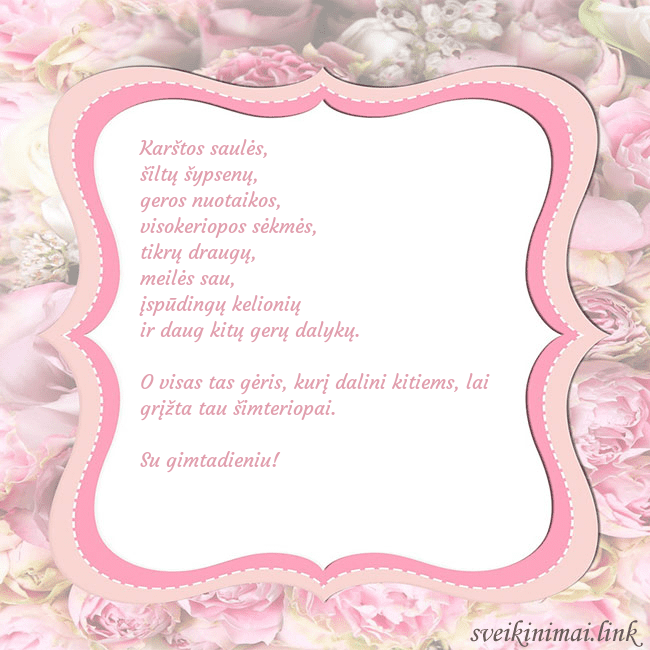 Gimtadienio atvirukas - rožinis rėmelis