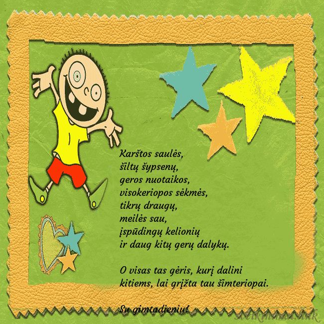 Smagus atvirukas su karpiniais ir juokingu berniuku