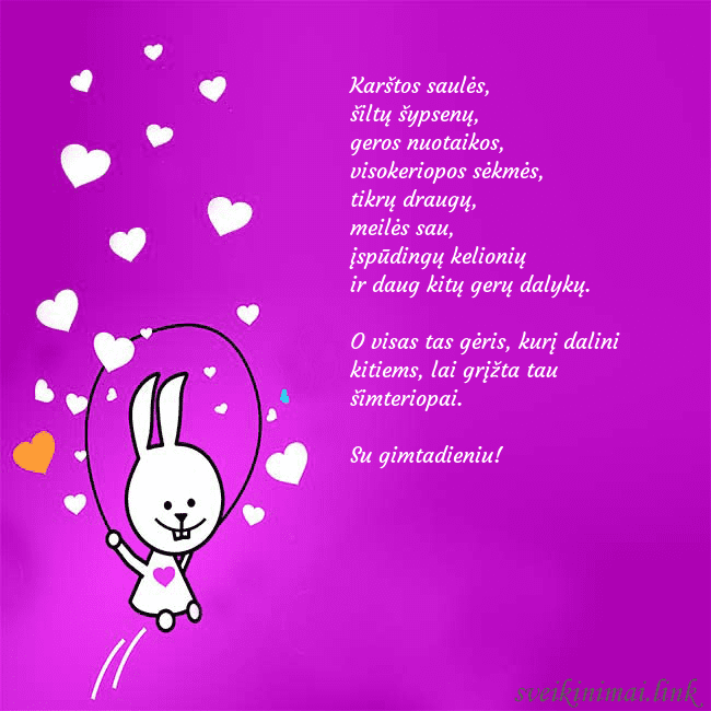 Atvirukas su smagiu zuikiu Karštos saulės,
šiltų šypsenų,
geros nuotaikos,
Atvirukas su smagiu zuikiu