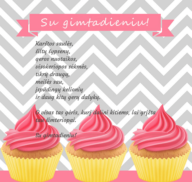 Gimtadienio atvirukas su trim keksiukais Karštos saulės,
šiltų šypsenų,
geros nuotaikos,
Gimtadienio atvirukas su trim keksiukais