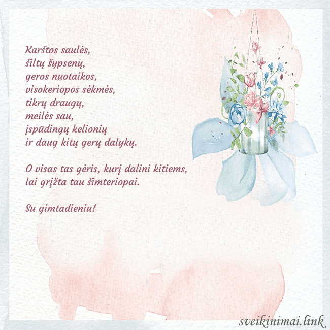 Atvirukas su akvarele pieštomis gėlėmis