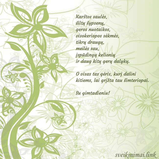 Atvirukas su žaliomis pieštomis gėlėmis