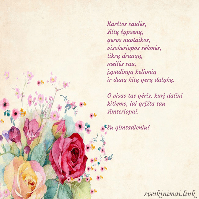 Atvirukas su akvarele pieštomis rožėmis