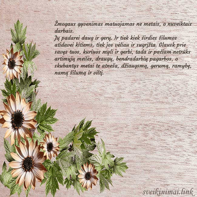 Gimtadienio atvirukas su rusvomis gėlėmis