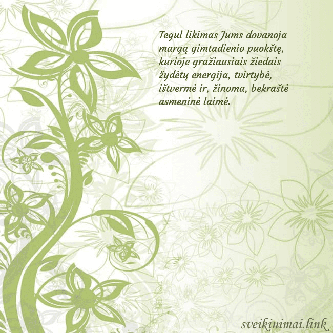 Atvirukas su žaliomis pieštomis gėlėmis Tegul likimas Jums dovanoja margą gimtadienio puok Atvirukas su žaliomis pieštomis gėlėmis