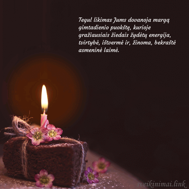 Animuotas gimtadienio atvirukas su tortu ir degančia žvakute Tegul likimas Jums dovanoja margą gimtadienio puok Animuotas gimtadienio atvirukas su tortu ir degančia žvakute